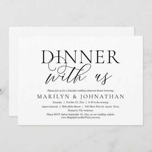 ディナーと私たち結婚のリハーサルお祝いInvi 招待状 (正面/裏面)
