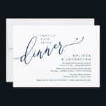 ディナーの駆け落ち結婚パーティーの後で幸せに 招待状<br><div class="desc">私たちの上品なネイビーコンテンポラリーブルーテーマの走りお祝い招待カー結婚ド、"Happy Ever After Dinner"を使用して、優雅であなたの永遠の始まりをマーク。カップルが楽しい大事な行事を伸ばすのに最適な、この招待は遊び心のヒントと洗練を醸し出し、思い出に残るイベントのためのステージを設定。時代を超越した台本モダンデザインテーマで飾られ、お祭りに洗練された魅力のtouchを加える。この招待はテッシャ・デリックによって制作され、あなたの愛の物語を美しく捉えることを約束する。</div>