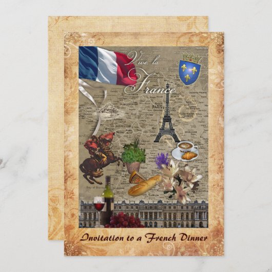ディナーへの招待状フランスの 招待状 (正面/裏面)