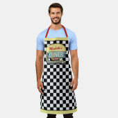 ディナーサインレトロ50sミッドセンチュリーモダンブラックチェック エプロン (着用した状態)