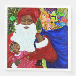 ディナーナプキンズ – クリスマステーブル衣服ブラックサンタ