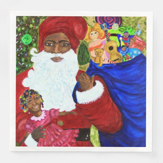 ディナーナプキンズ – クリスマステーブル衣服ブラックサンタ (正面)