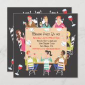 ディナーパーティの招待状とテーブルと友人 招待状 (正面/裏面)