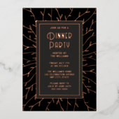 ディナーパーティの招待状ブラックエレガントフローラ 箔招待状 (正面)