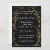 ディナーパーティの招待状、ブラックと金ゴールドワイングラス 招待状 (裏面)
