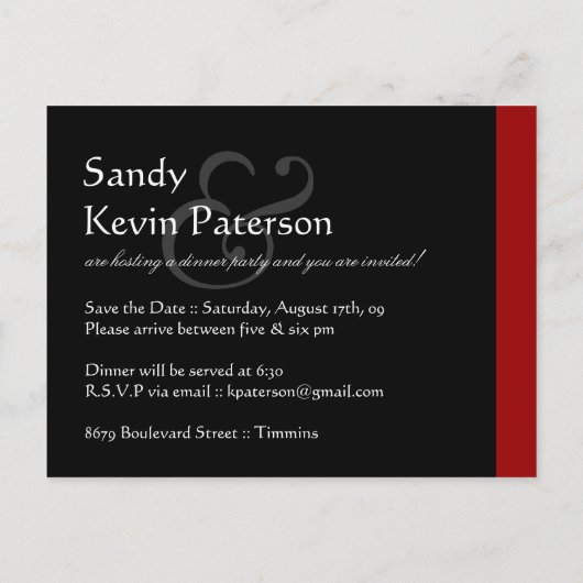 ディナーパーティの招待状 案内ポストカード (裏面)