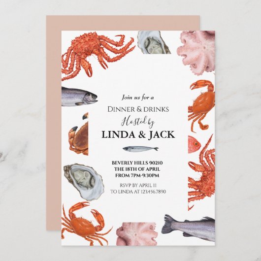 ディナーパーティーの招待状 海の幸をテーマに 招待状 (正面/裏面)