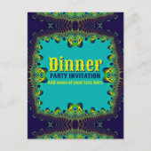ディナーパーティーテンプレートブルーグリーンイエロー招待状 インビテーションポストカード (正面)