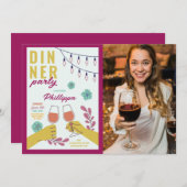 ディナーパーティーフレンズ誕生日ワインテイスティングフォト 招待状 (正面/裏面)