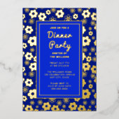 ディナーパーティーレトロおもしろいフラワーズお祝い 箔招待状 (正面)