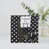 ディナーパーティー招待状オンブラックシルバーウェア 招待状 (スタンド正面)