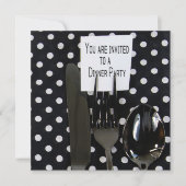 ディナーパーティー招待状オンブラックシルバーウェア 招待状 (正面)