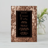 ディナーパーティー招待状ボタニカルブラックエレガントバラ 箔招待状 (立ち正面)