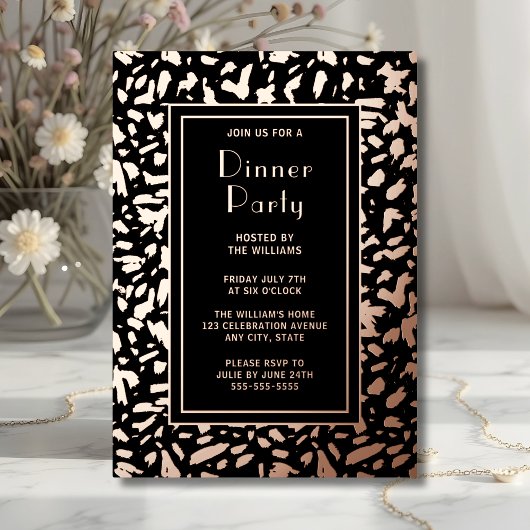 ディナーパーティー芸術的招待状ブラックエレガントバラ 箔招待状