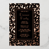 ディナーパーティー芸術的招待状ブラックエレガントバラ 箔招待状 (正面)