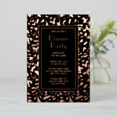 ディナーパーティー芸術的招待状ブラックエレガントバラ 箔招待状 (立ち正面)