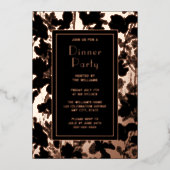 ディナーパーティー芸術的招待状ブラックエレガントフローラ 箔招待状 (正面)