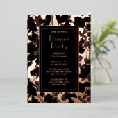 ディナーパーティー芸術的招待状ブラックエレガントフローラ 箔招待状 (立ち正面)