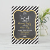 ディナーパーティー ストライプ ゴールド 誕生日 招待状 (スタンド正面)