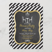 ディナーパーティー ストライプ ゴールド 誕生日 招待状 (正面/裏面)