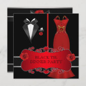 ディナーフォーマルパーティーホワイトブラックタイレッド2C 招待状 (正面/裏面)