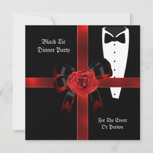 ディナーフォーマルパーティーレッドブラックタイ企業の招待状 招待状 (正面)