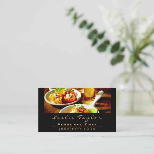 ディナーフードプレートデザインシェフケータリング 名刺 (スタンド正面)