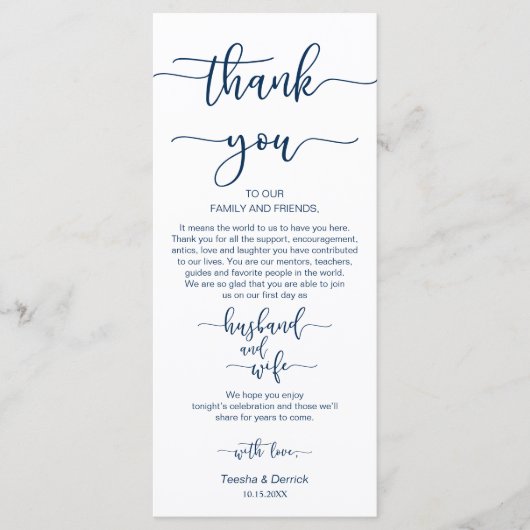 ディナープレイスセッティングサンキューネイビーブルー，カード プログラム (正面)