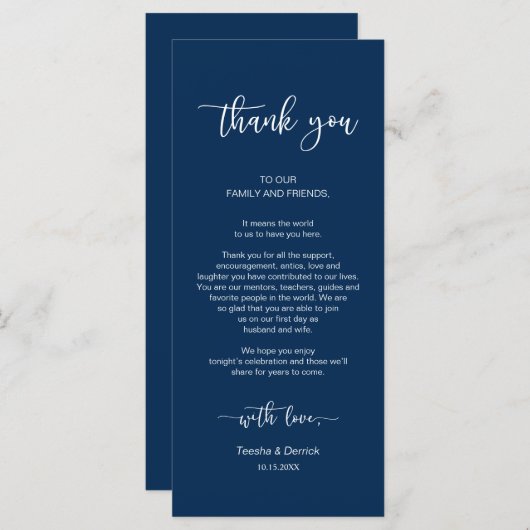 ディナープレイス設定ありがとう、ネイビーブルー、カード プログラム (正面/裏面)