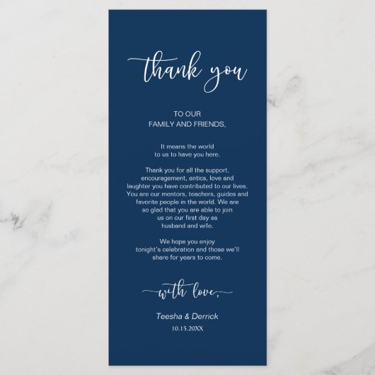 ディナープレイス設定ありがとう、ネイビーブルー、カード プログラム (正面)