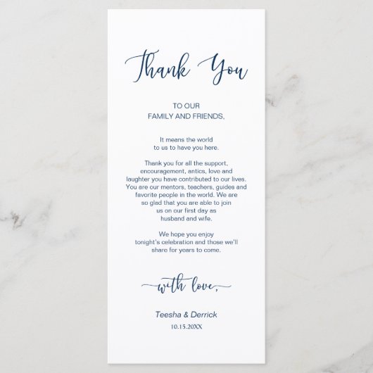 ディナープレイス設定ありがとう、ネイビーブルー、カード プログラム (正面)