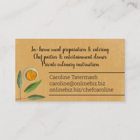 ディナープレートハーブは料理長のケータリング料理 名刺 (裏面)
