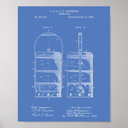 ディナーペイル1893特許美術の青写真 ポスター (正面)