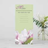 ディナーメニューカード、ピンクのリンゴの花。 メニュー (スタンド正面)