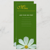 ディナーメニューカード。白デイジー花 メニュー (正面/裏面)