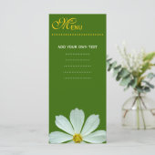 ディナーメニューカード。白デイジー花 メニュー (スタンド正面)