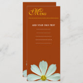 ディナーメニューカード。白デイジー花 メニュー (正面/裏面)