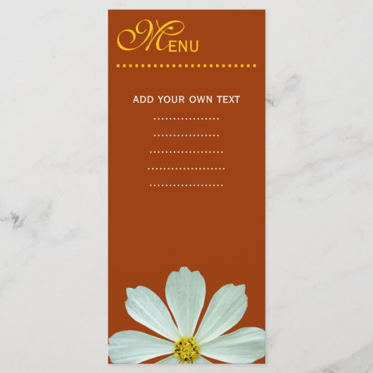 ディナーメニューカード。白デイジー花 メニュー (正面)