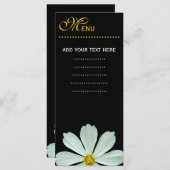 ディナーメニューカード。白デイジー花 メニュー (正面/裏面)