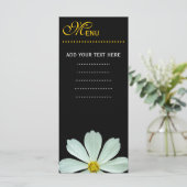 ディナーメニューカード。白デイジー花 メニュー (スタンド正面)