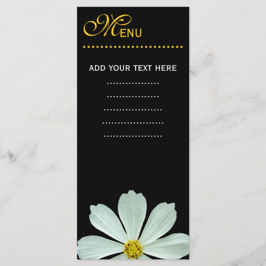 ディナーメニューカード。白デイジー花 メニュー (正面)