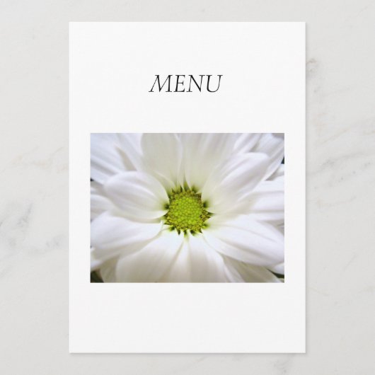 ディナーメニューカード。純白デイジー花 メニュー (正面)