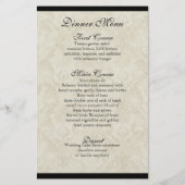 ディナーメニューカード – 黒nクリームレッドチューリップダマスク (裏面)