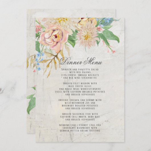 ディナーメニューサマーウォーターカラー赤面フローラ メニュー (正面/裏面)