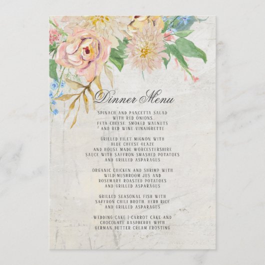 ディナーメニューサマーウォーターカラー赤面フローラ メニュー (正面)