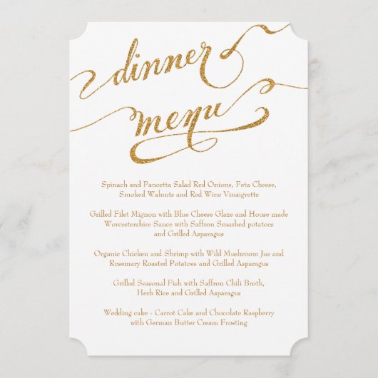 ディナーメニューフォーマル披露宴スクリプト金ゴールドグリッター メニュー (正面)