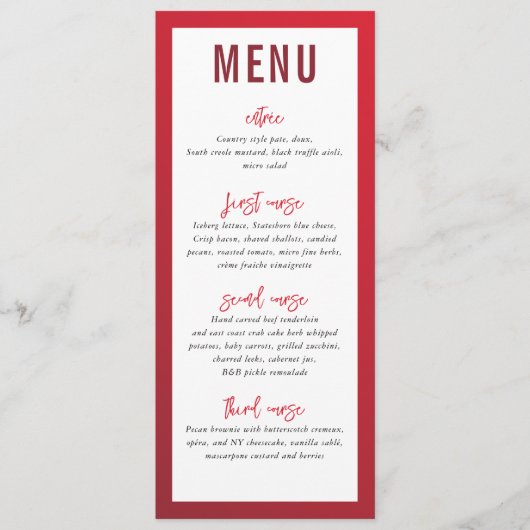 ディナーメニューモダン星の赤いブルゴーニュのグラデーション メニュー (正面)