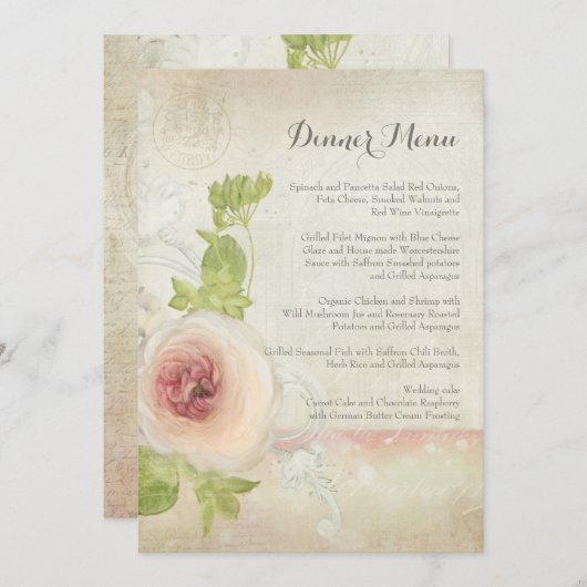 ディナーメニューヴィンテージ牡丹フラワーエレガントフローラ メニュー (正面/裏面)
