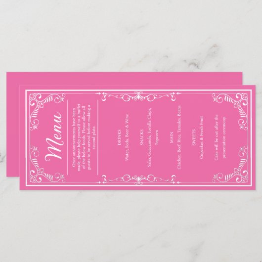 ディナーメニュー – ピンクプリンセスキンセニェラ メニュー (正面/裏面)