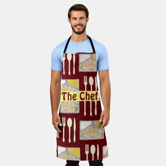 ディナー凍っていズおもしろいキッチエピック食事パターン エプロン (着用した状態)